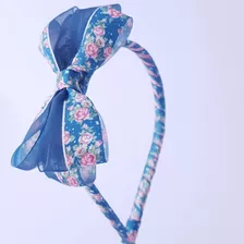 Tiara Infantil Laço Azul Floral