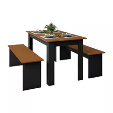 Conjunto De Mesa Com 2 Bancos Gourmet Primor Preto / Nature