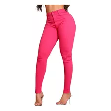 Calça Jeans Rosa Pink Barbie Skinny Cintura Alta Com Laycra