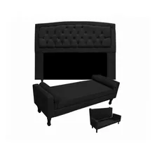 Cabeceira Geovana/ Calçadeira Fênix Queen 160cm Suede Preto