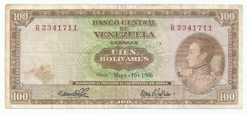 Billete 100 Bs  Año  1966   