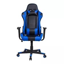 Cadeira Gamer Reclinável Em Couro Pu Preta E Azul Pel-3012