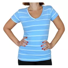 Blusa Camisa Feminina Básica Casual Listrada Viscolycra