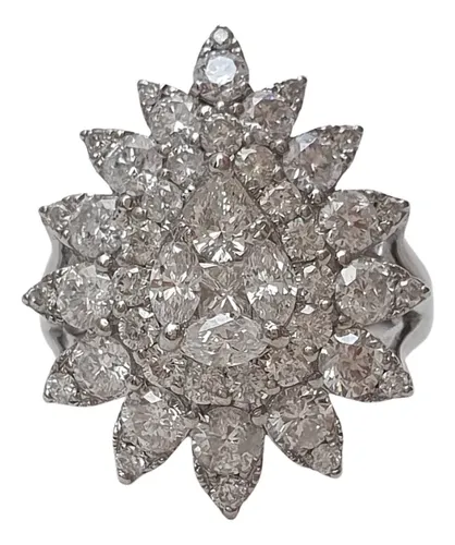 Anel Gota De Diamantes 2,33ct De Ouro Branco 18k 750 Grande Branco 19