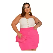 Saia Curta Plus Size Com Cinto Sarja Com Lycra Tendência