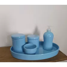 Kit Higiene Bebê Porcelana Azul 05 Peças Bandeja Oval