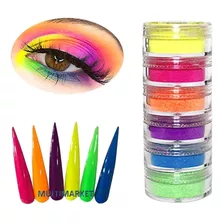 Polvo Pigmento Neon Uñas Maquillaje Torre 6 Colores