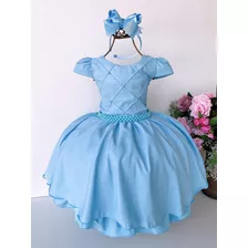 Vestido Infantil Azul Bebe Acomp Tiara De Brinde + Saiote