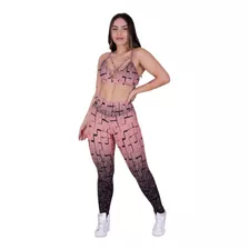 Conjunto Fitness Calça Legging Feminina Degrade + Top Tiras