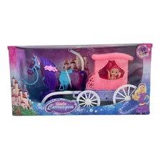 Kit Carruagem Real Para Princesa Rosa Com Cavalo Infantil 