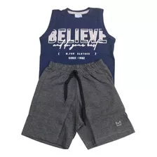 Kit Um Conjunto Infantil Verão Masculino Regata E Bermuda