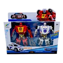 Transformers Robot Policia Y Robot Bombero 2 En 1 