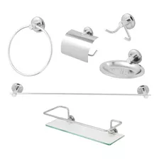 Kit De Acessorios Para Banheiro Inox Porta Shampoo De Vidro