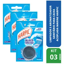 Kit Com 3 Detergentes Bloco Aroma Acqua Marine Harpic 50g