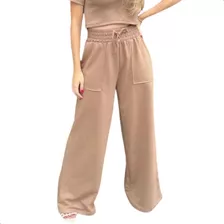 Calça Pantalona Moletom Wide Leg Basica Feminina Casual