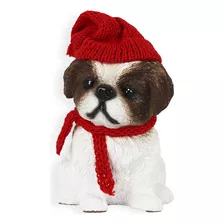 Figura Natalina Mini Shih-tzu De Resina Dog Pet Bravadecor