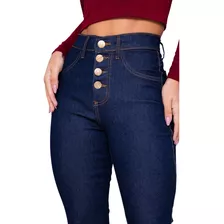 Calça Jeans Feminina Skinny Escura 4 Botão Cos Alto Promoção