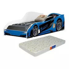 Cama Infantil Carro Azul Com Colchão Hot Wheels