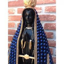 Imagem N Srª Aparecida Azul Pérola Dourado Strass 40cm 