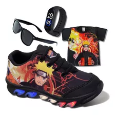 Tênis De Led Infantil Naruto Mais Camisa + Relogio E Oculos