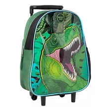 Mochila Con Carro Dinosaurios Filgo Color Verde Diseño De La Tela Liso