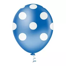 25 Balão / Bexiga De Látex Azul Com Bolinhas Brancas