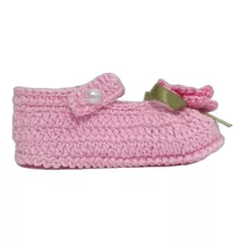 A235 Sapatinho De Croche Feminino Rosa De Menina Com Perola