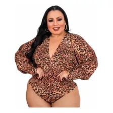 Body Plus Size Manga Longa Bufante Decote V Feminino Inverno