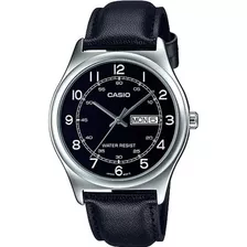 Reloj Casio Caballero Mtp-v006l-1b2udf / Con Fecha/ De Cuero Color De La Correa Mtp-v006l-1b2 Color Del Bisel Plateado Color Del Fondo Negro