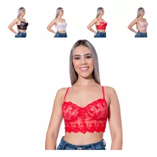 Cropped Top Renda Camisetin Rendado Alcinha Decote Blogueira