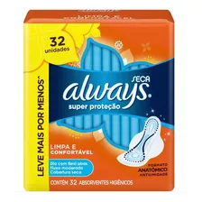 Absorvente Always Super Proteção Seca Com Abas, 32 Unidades