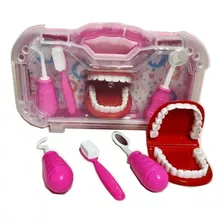 Kit Mini Maleta Dentista Menina Rosa Aprendendo Escovar