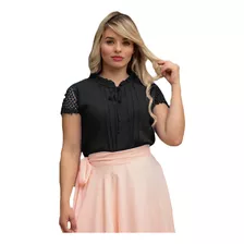 Blusa Feminina Manga Curta Crepe Soltinha Linda Moda Ref 220