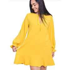 Vestido De Crepp Amarillo Talle S/m