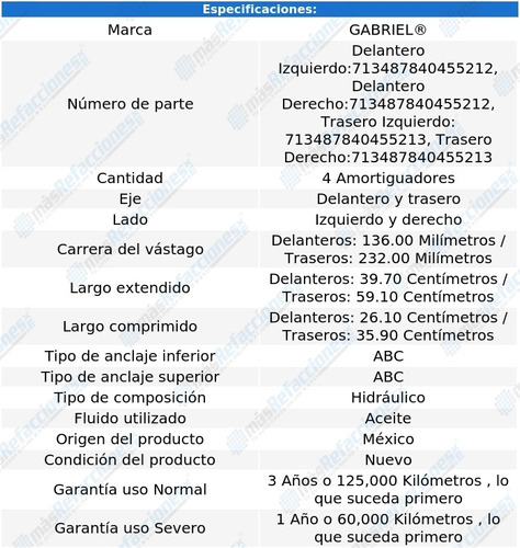 Jgo 4 Amortiguadores Hidrulicos Combi 72-01 Gabriel Foto 2