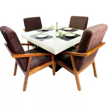 Comedor 4 Sillas Moderno Piedra Onix Minimalista 