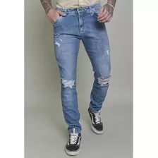 Calça Jeans Skinny Dialogo Destroyed Media Masculina