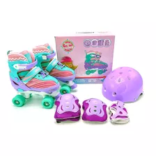 Patins Infantil 4 Rodas Menina Com Kit De Proteção Unitoys