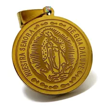 Medalla Virgen Guadalupe 12mm Acero Dorado