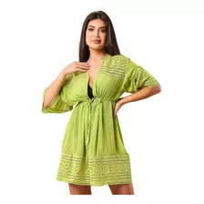 Saída De Praia Curto Kimono Vestido Chemisa Luxo Verão Moda