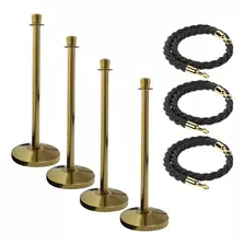 4 X Pedestal Separador De Fila Dourado + 3 Cordões Pretos