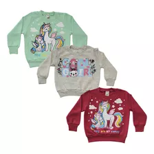 Kit 3 Casaco Infantil Moletom Estilosa Estampada Frio Promo 