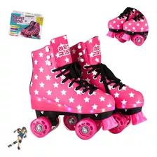 Patins Infantil Menina Quad Laser C/ Led Rosa Tam 33/34