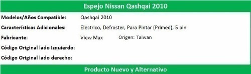 Espejo Nissan Qashqai 2010 Electrico, Defroster, Primed Izq Foto 4