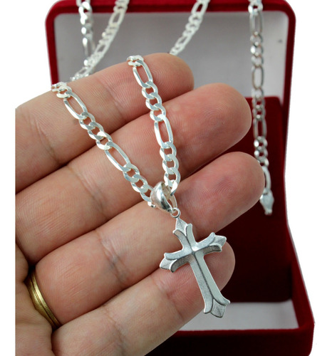 Cordão De Prata 925 Escama De Peixe Pingente Crucifixo 4,7mm