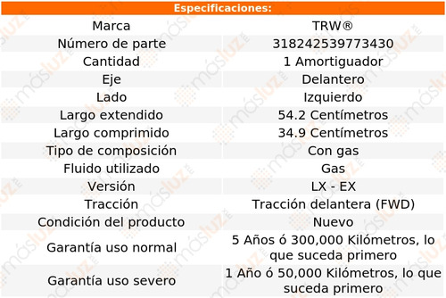 1- Amortiguador Gas Delantero Izquierdo City 2010/2013 Trw Foto 2