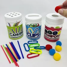 Brinquedo Educativo Encaixe: Pompons, Canudos E Clips