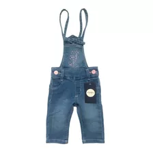 Jardineira Macacão Jeans Menina Bebê Elastano Lycra Rn Ao G