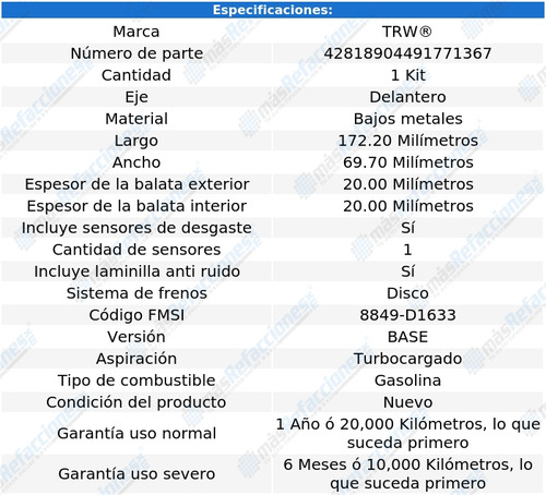 Balata Delantera Low Trwp Audi S3 2.0 2018 Foto 3