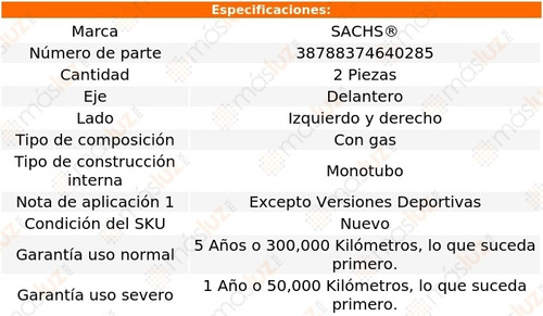 Set 2 Amortiguadores Del Sachs C180 Rwd L4 1.8l 11 Al 12 Foto 2